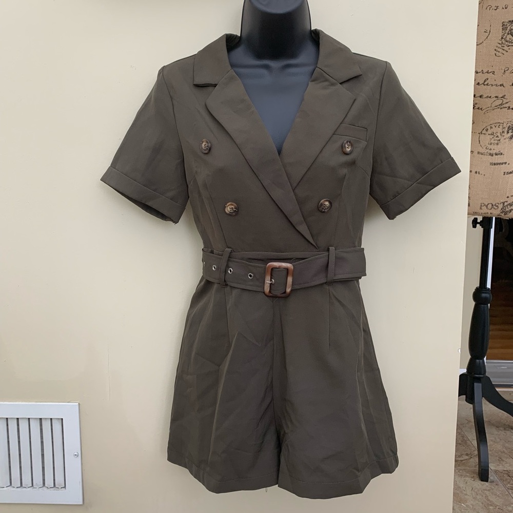A Peach military style romper